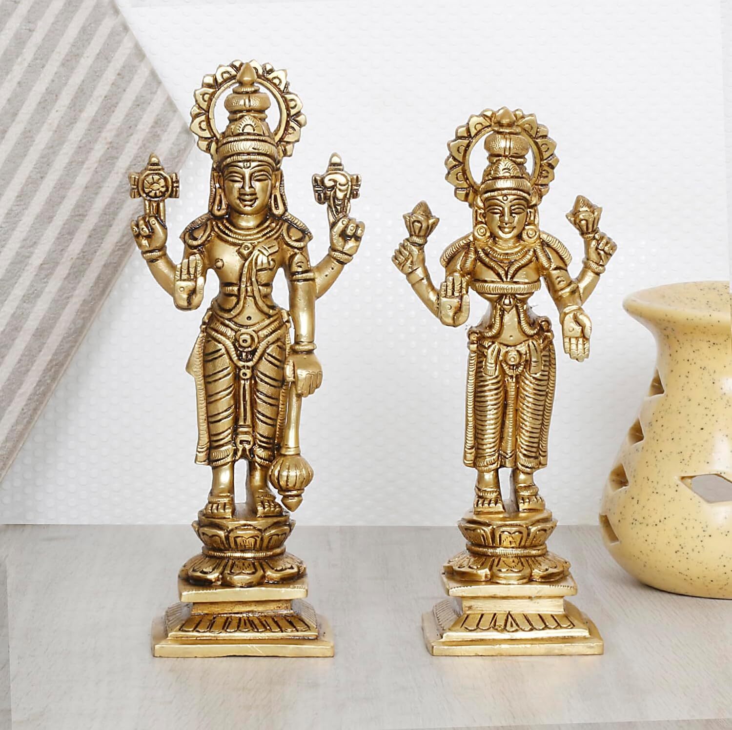 Laxmi Vishnu Statue Brass Religious Hindu Deities Lakshmi Narayan Idol 8 Inch