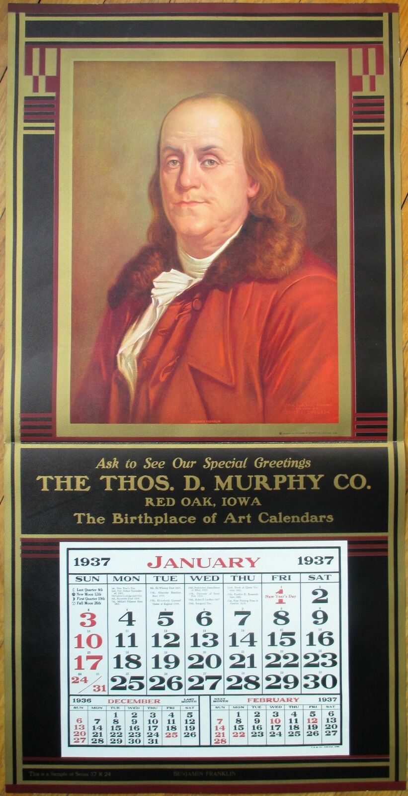 Benjamin/Ben Franklin 1937 Advertising Calendar / 15\
