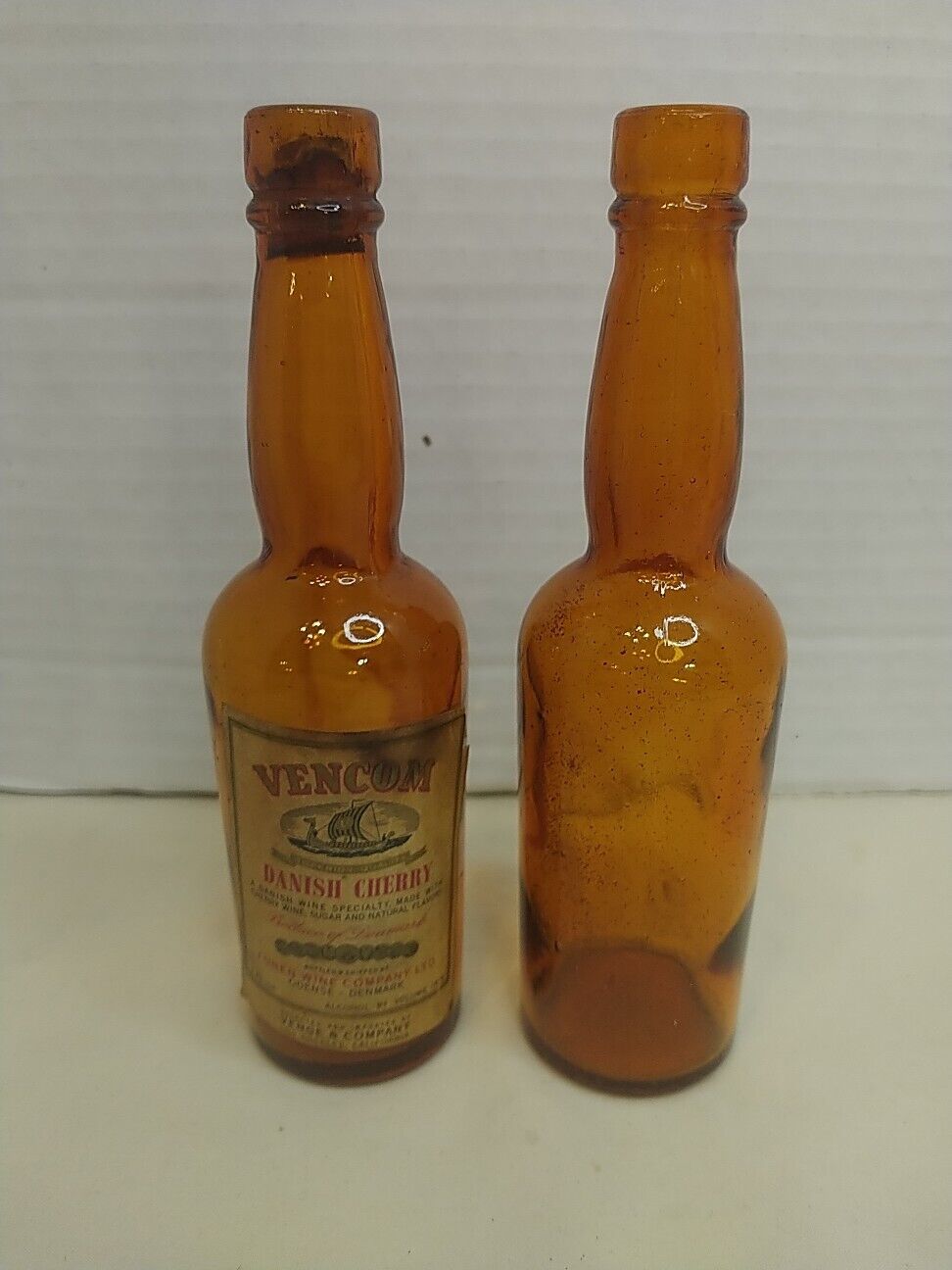 Vintage VENCOM DANISH Cherry Miniature Whiskey Bottles ~ Denmark Empty Collector