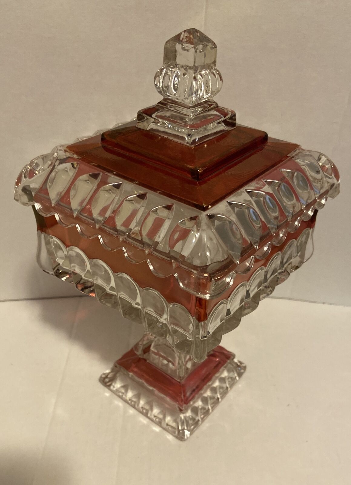 Westmoreland Glass Wedding Box Bowl Pedestal Candy Compote & Lid Ruby Vtg 50’s