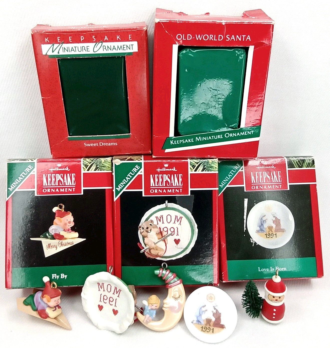 VTG 1980s 1990s Hallmark Miniature Christmas Ornament With Original Box Set Of 5