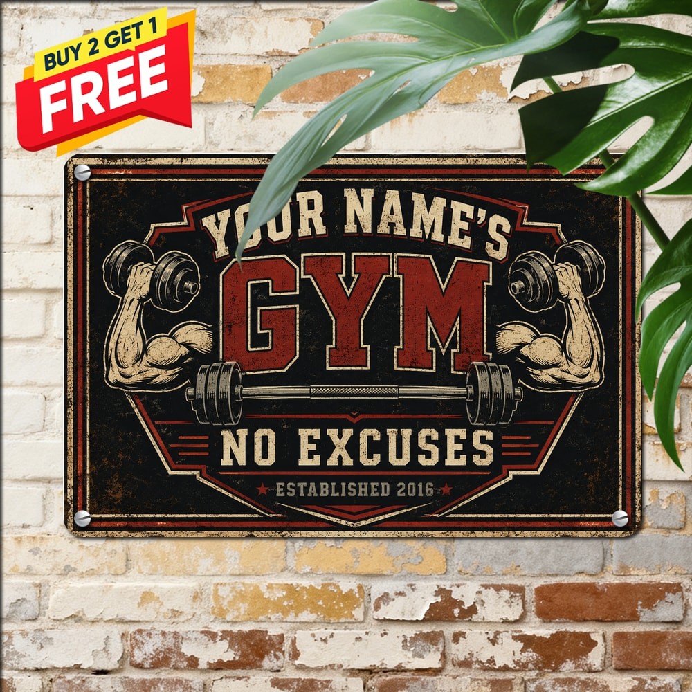 Custom Gym Personalized Name Sign Retro Fitness Center Workout Metal Plaque