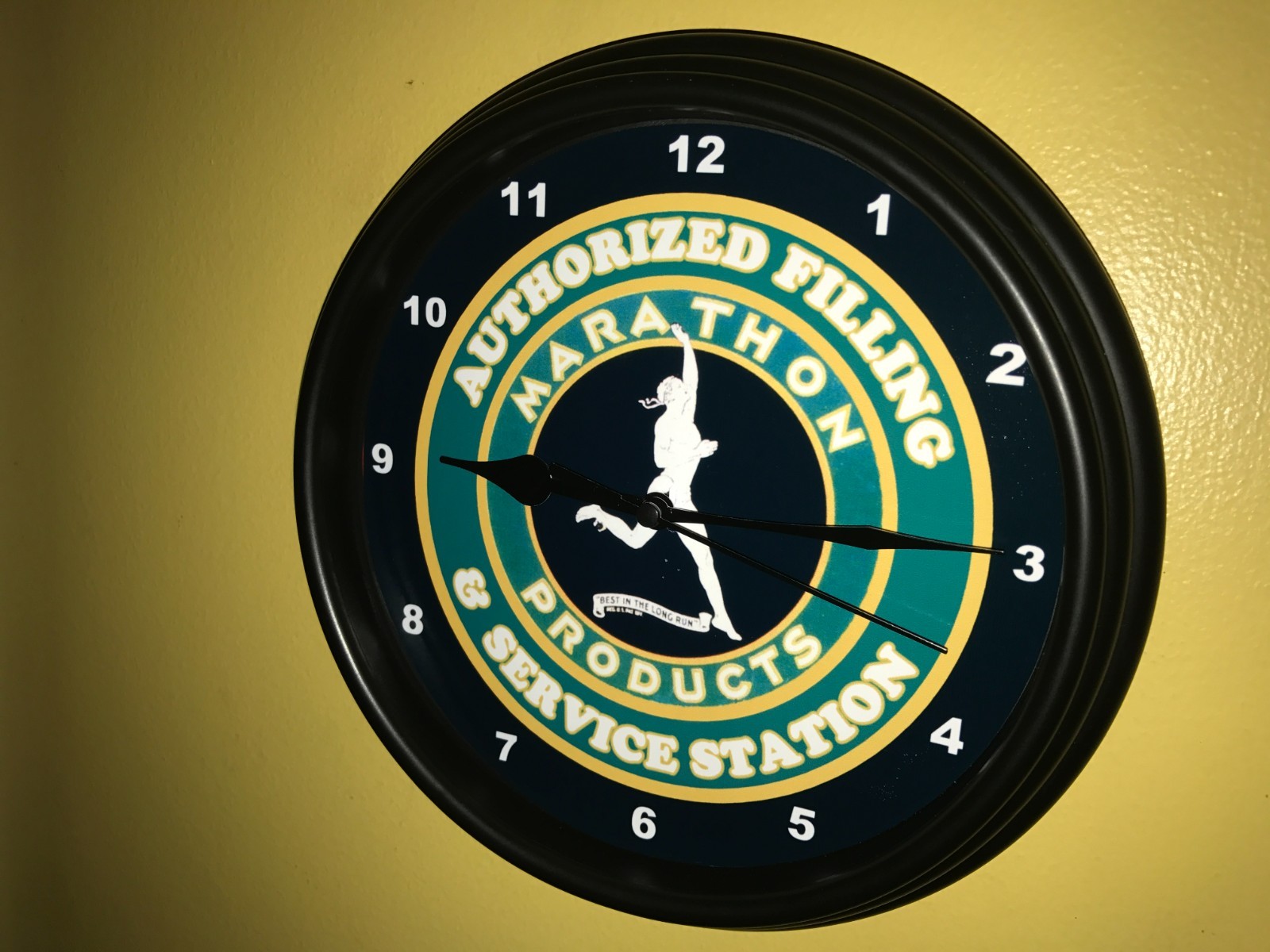 Marathon Runner AuthFill Oil Gas Station Garage Advertising Retro Clock Sign