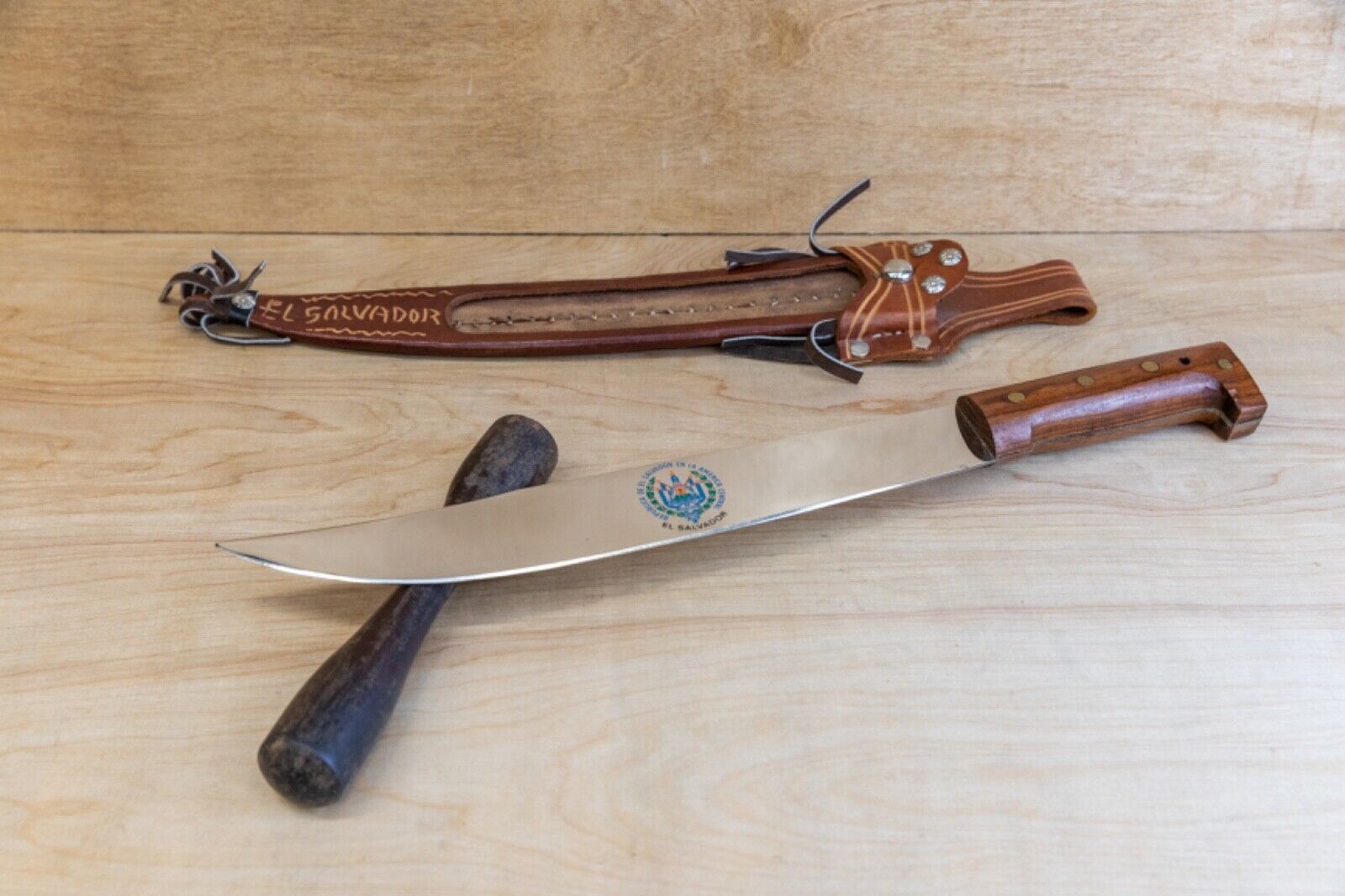 Vintage Imacasa Tiburon El Salvador Machete Knife with Decorative Leather Sheath