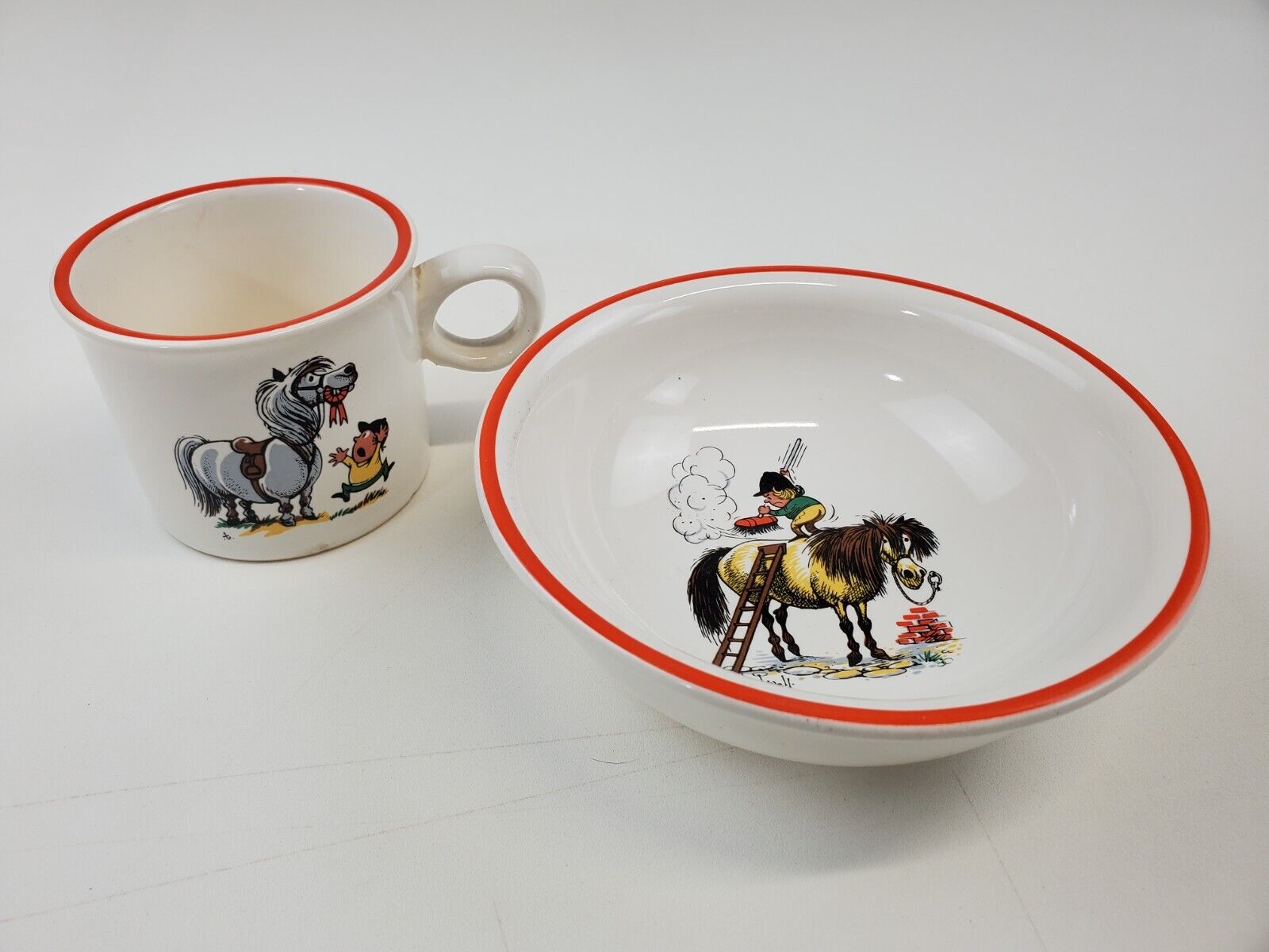 Vintage Pfaltzgraff Norman Thelwell Horse and Rider Children\'s Bowl & Cup