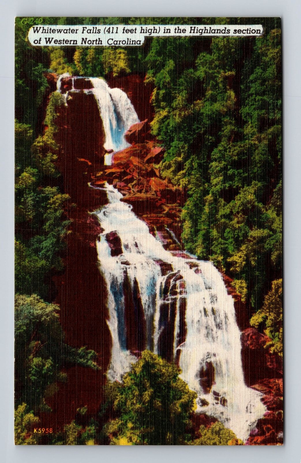 Oakland NC-North Carolina, Whitewater Falls, Pisgah Natl Forest Vintage Postcard