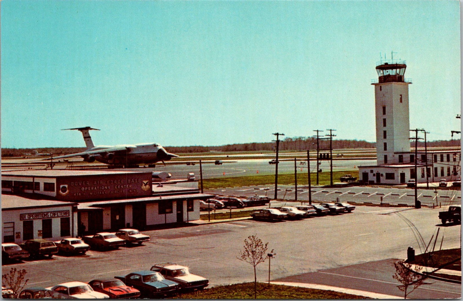 Postcard Dover Air Force Base Ops Center Control Tower C5 Galaxy Plane c1978 (A9