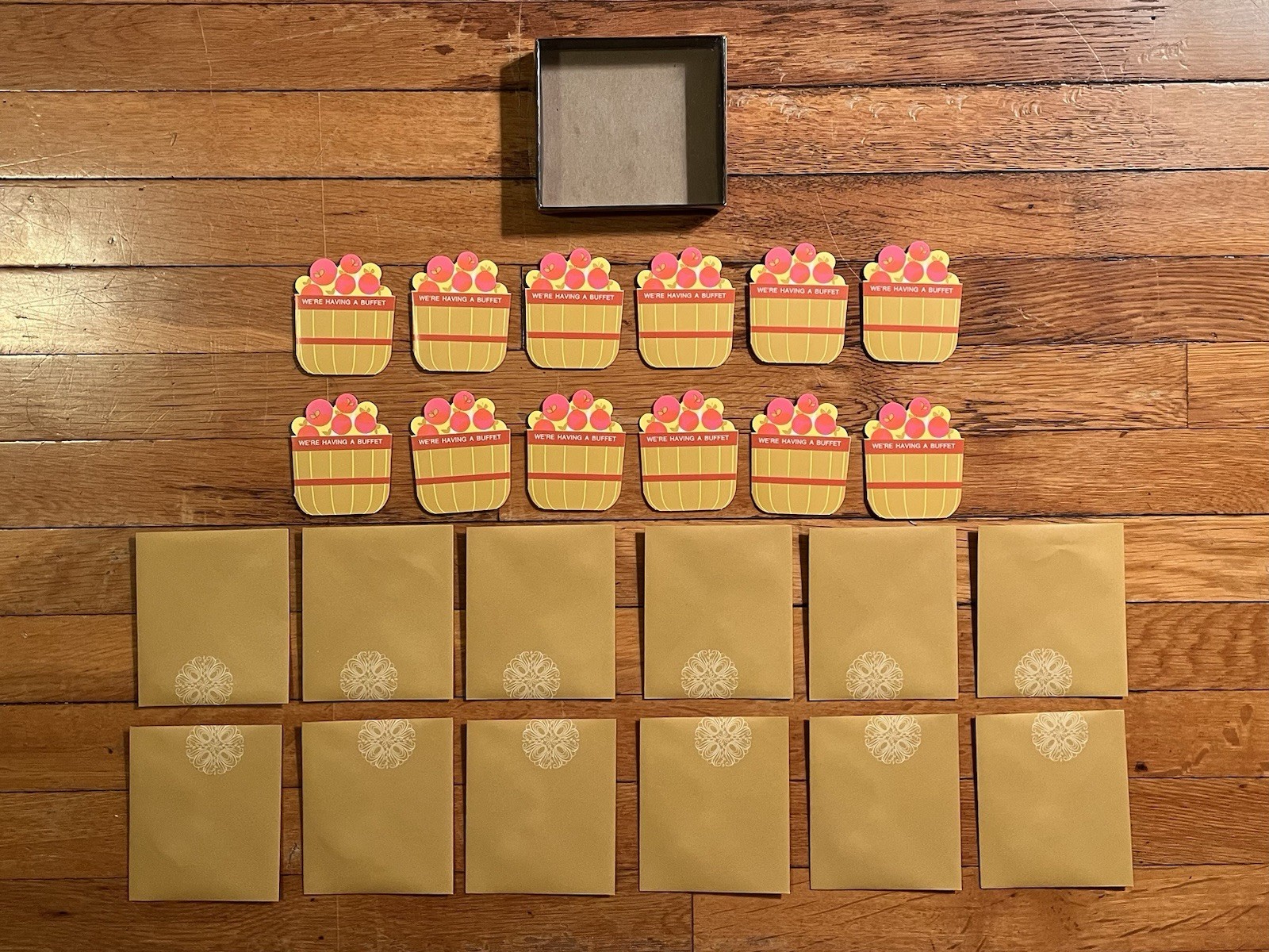 VINTAGE We’re Having A Buffet Apple Invitations Fanfare 1966 MCM