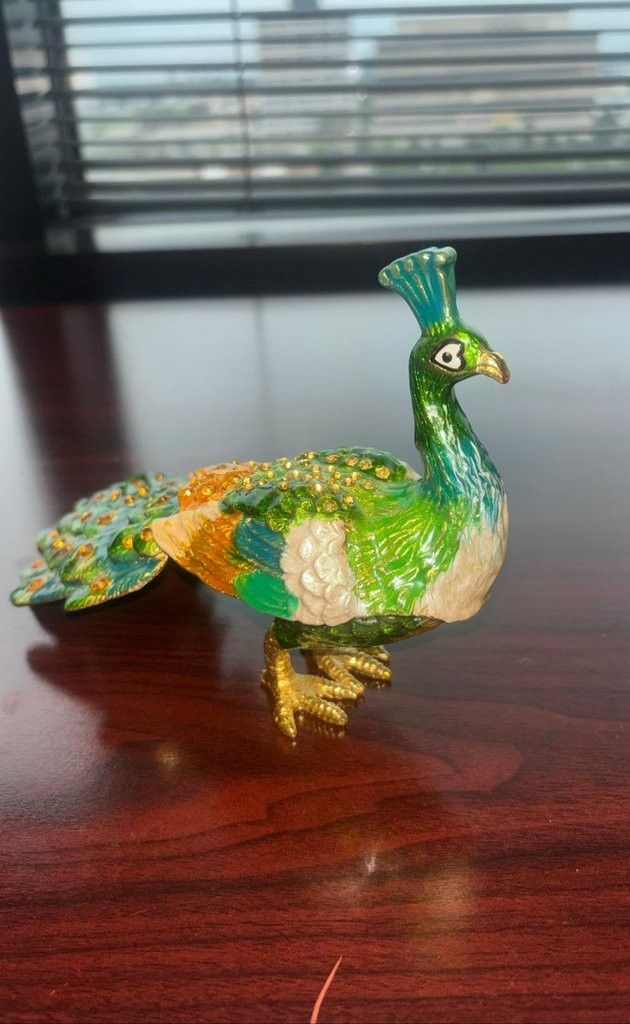 Rucinni Jeweled Peacock Trinket Box Green Enamel Swarovski Crystal Figurine Pris