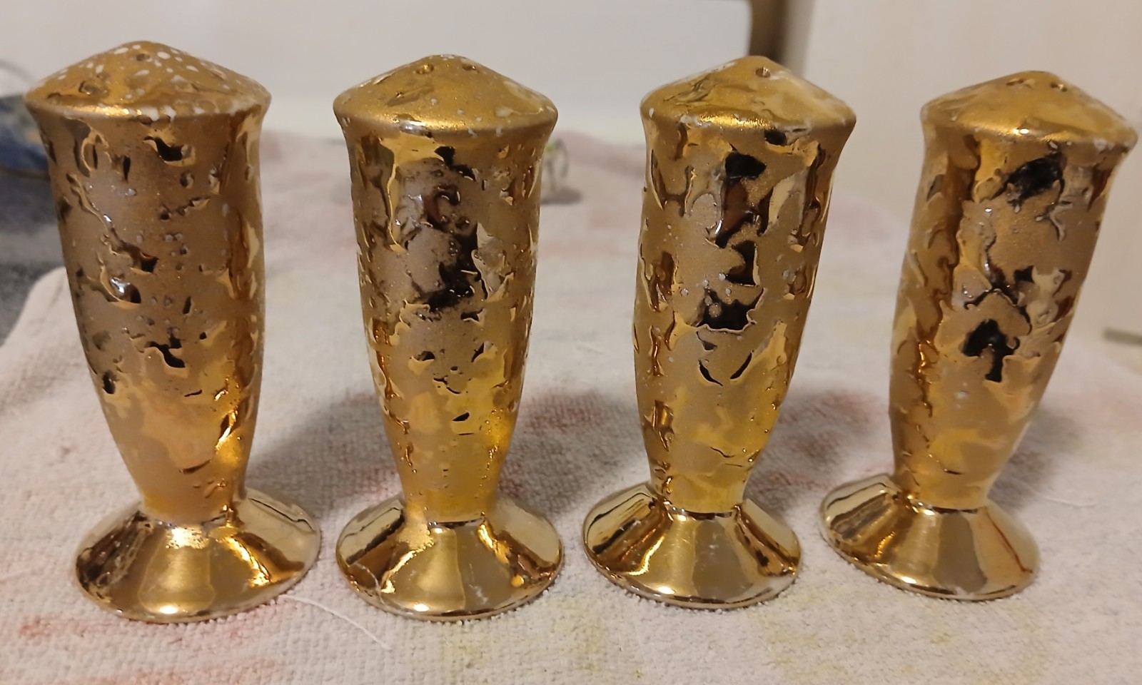 Two Sets Vintage Weeping Gold Salt and Pepper Shakers