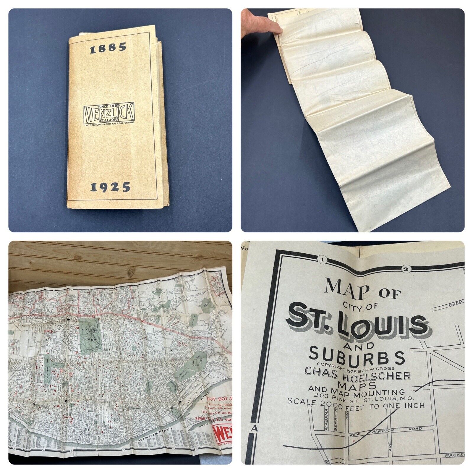 Vintage 1925 Map of City St. Louis And Suburbs Chas Hoelscher Promotional Item