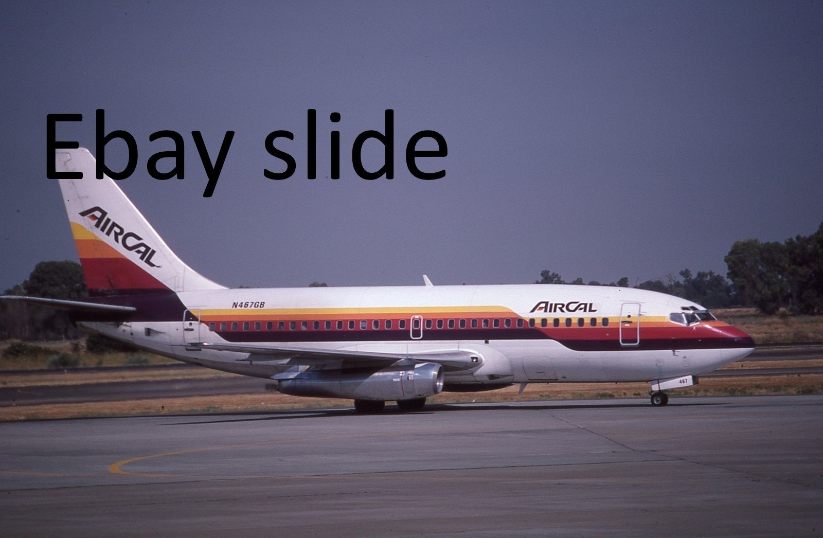 Orig 1985 35mm Kodachrome slide - AirCal 737 N467GB at Sacramento, CA Airport
