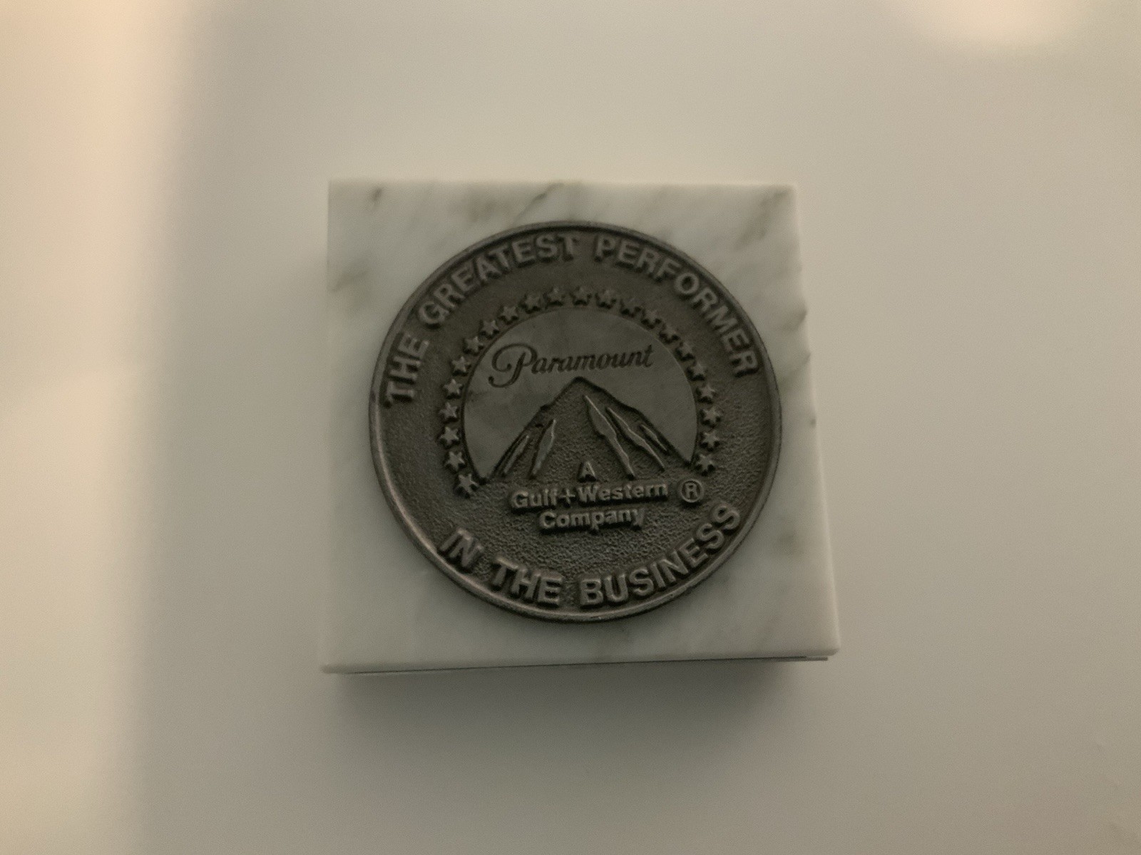 Vintage Paramount Pictures Promo Paperweight w/ Metal Medallion - 