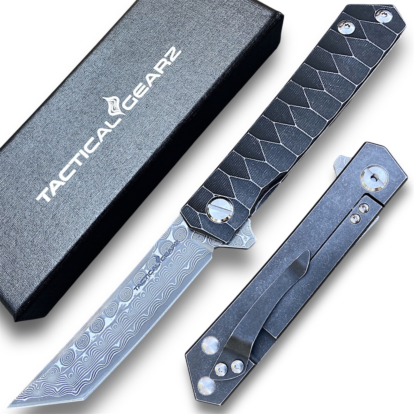 Solid Tc4 Titanium EDC Folding Knife Damascus Steel Blade Ball Bearing Pivot