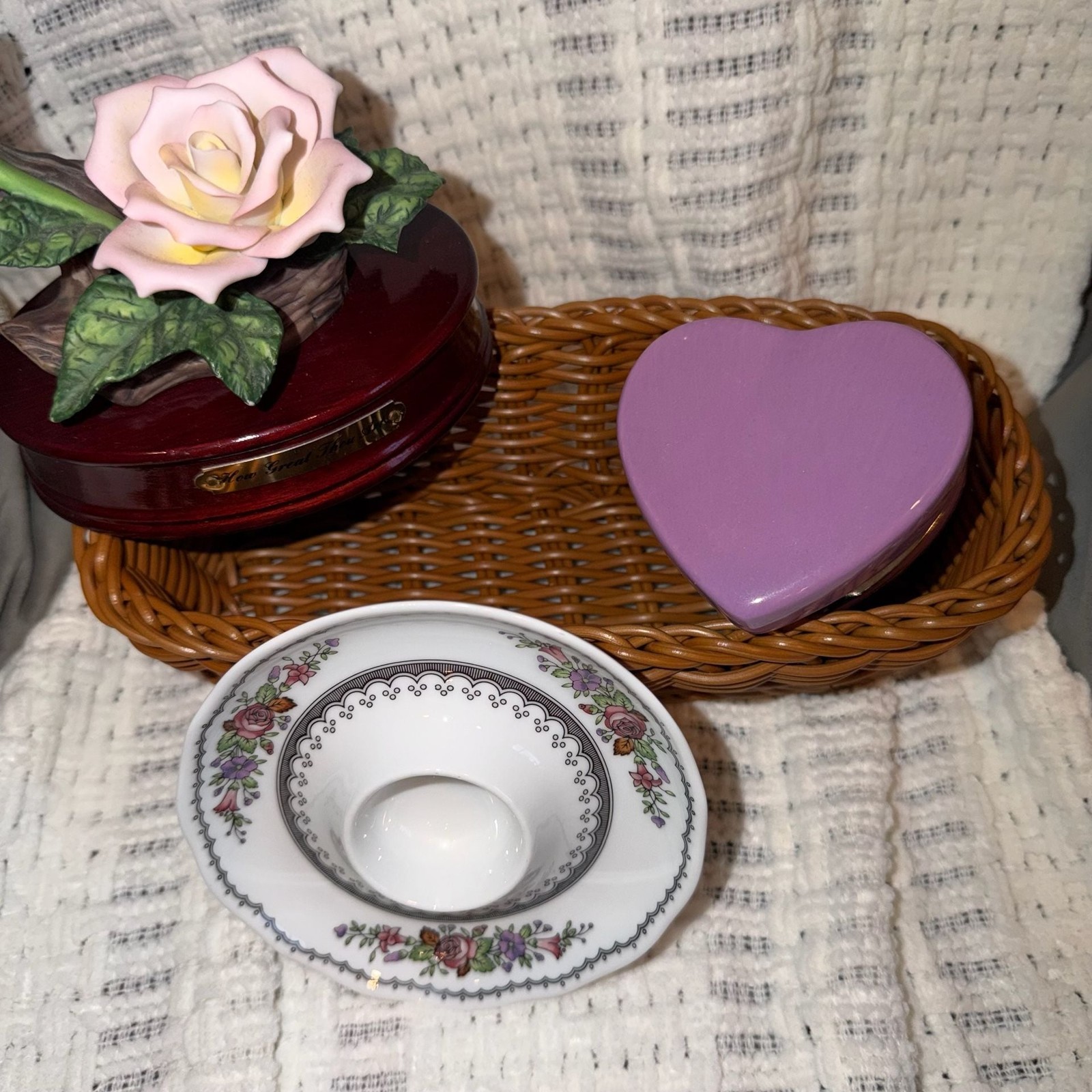 Vintage Cottage Core Lot Floral Porcelain Rose Trinket Box Basket Heart BUNDLE