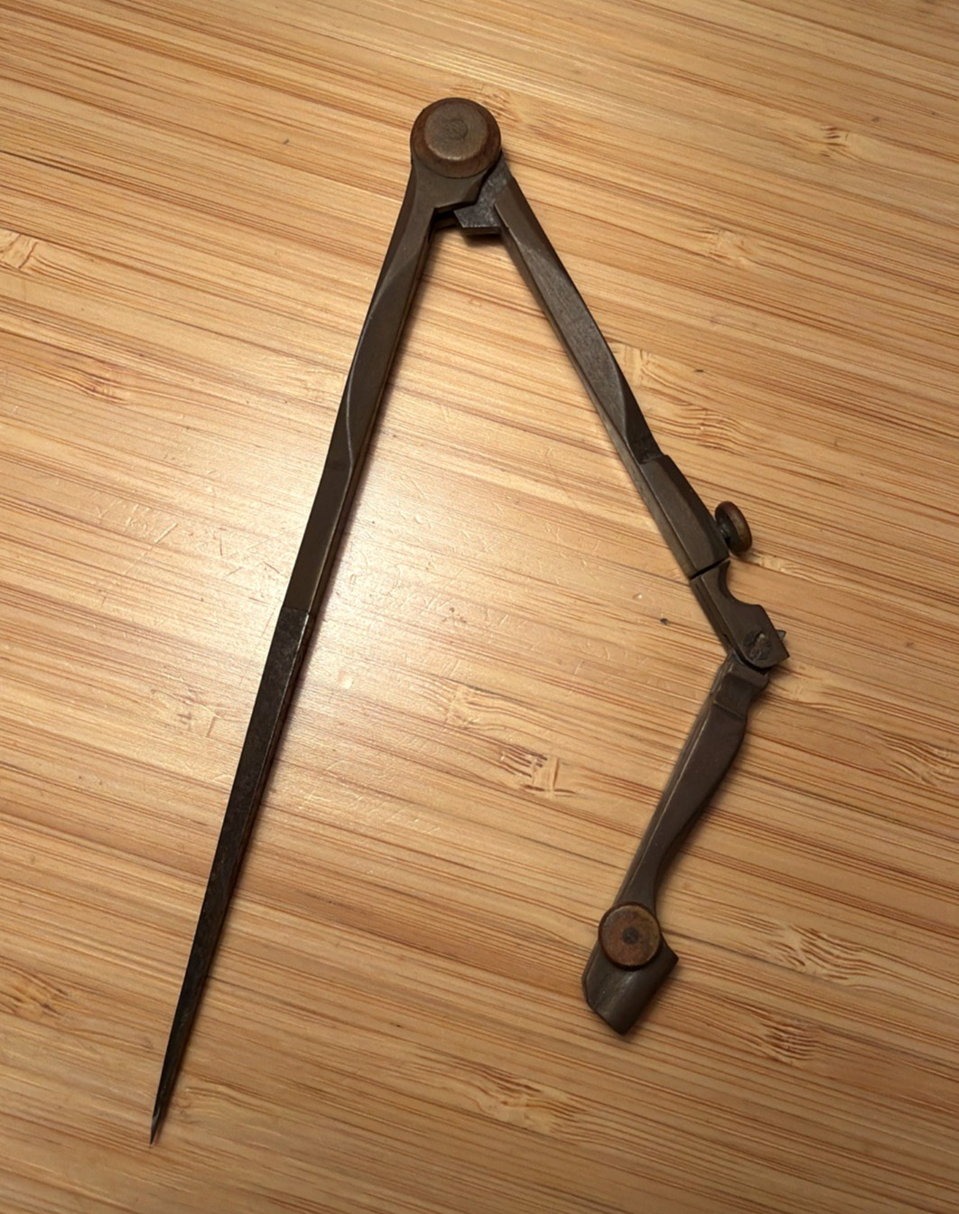 Antique Three-Legged Triangular Divider Compass Unmarked German Style Dovetailed