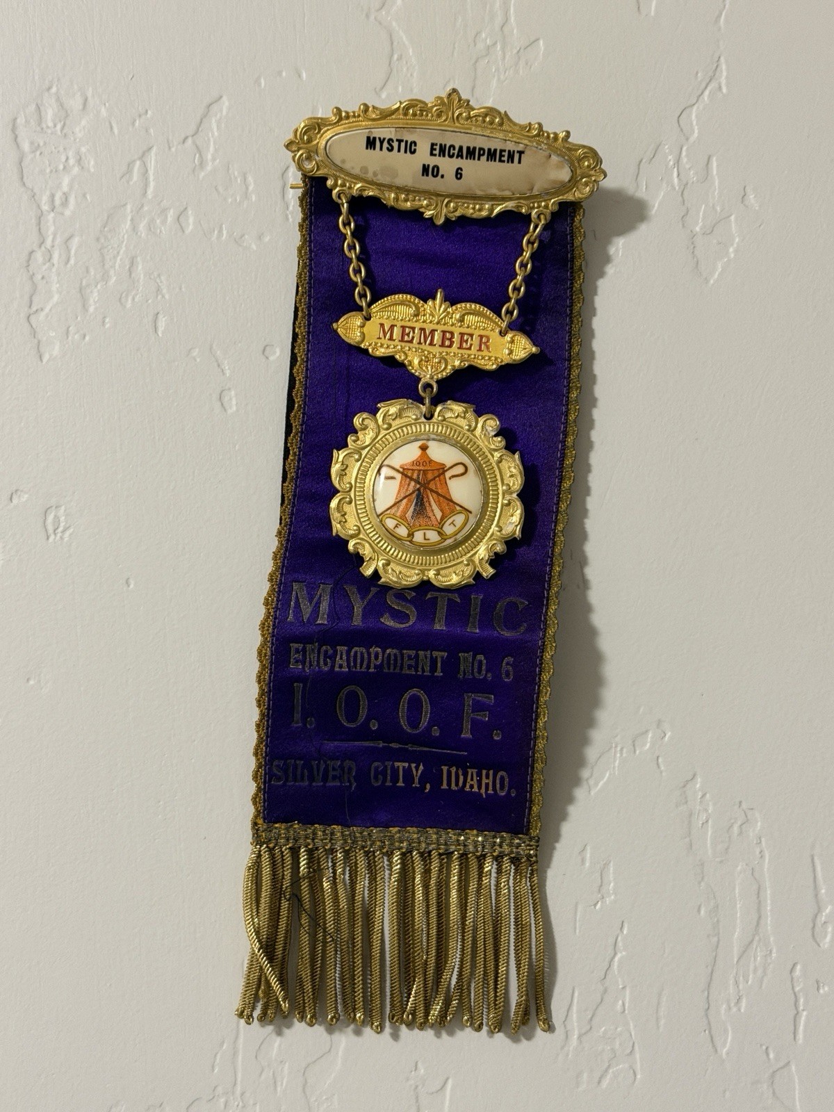Vintage IOOF Odd Fellows Mystic Encampment No 6 Idaho Member Ribbon Purple