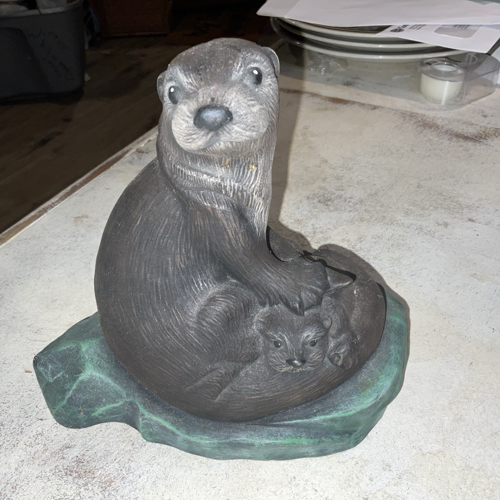 VINTAGE RETRO OTTER / OTTERS FIGURINE-MID-CENTURY MOD. CERAMIC POTTERY DISPLAY