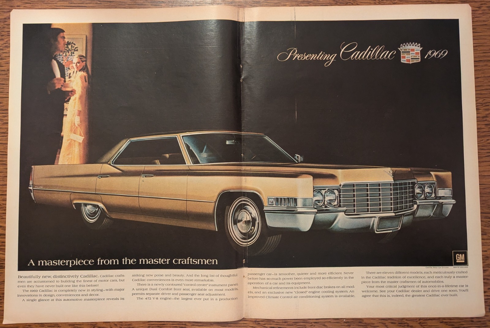1969 Golden Cadillac Master Craftsman Vintage Two Page Folio Auto Car Print Ad