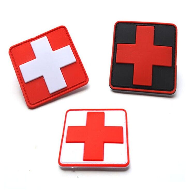 3Pcs 3D PVC Red Cross Medical EMT MED Square Badge Rubber Hook Loop Patch Red