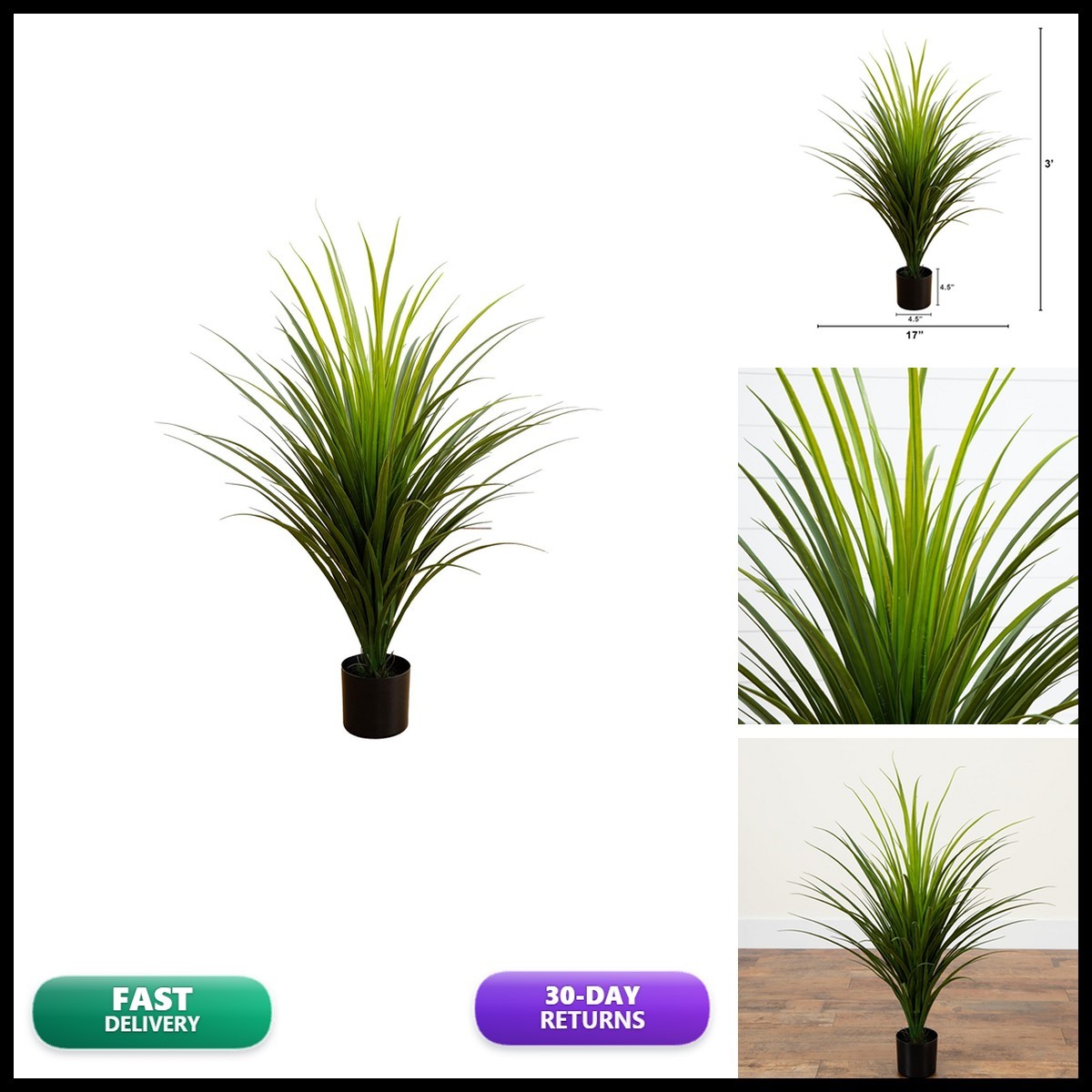 Nearly Natural 3ft UV Resistant Artificial Grass Plant Indoor/Outdoor with Nearly Natural 3ft UV Resistant Artificial Grass Plant Indoor/Outdoor with