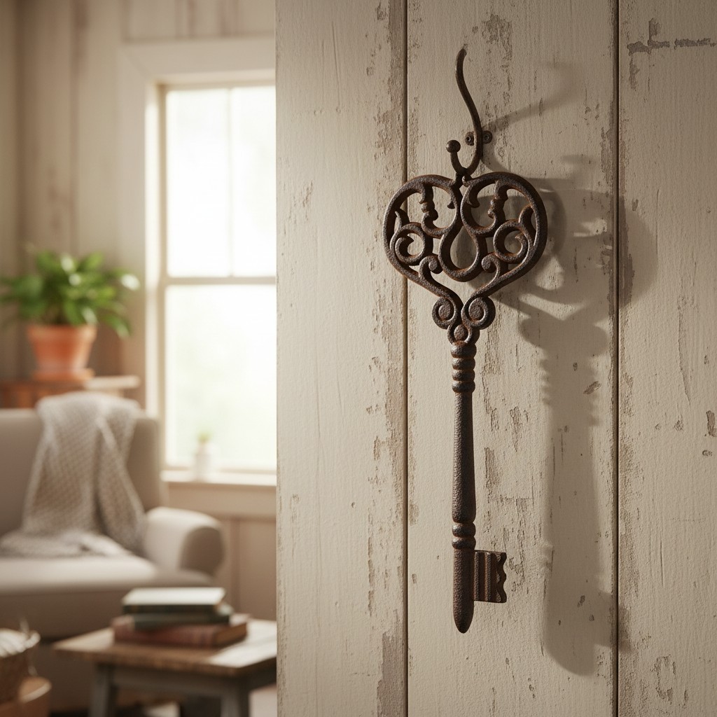 Large Handcrafted Cast Iron Skeleton Key Wall Art - Rustic Gothic Vintage Decor