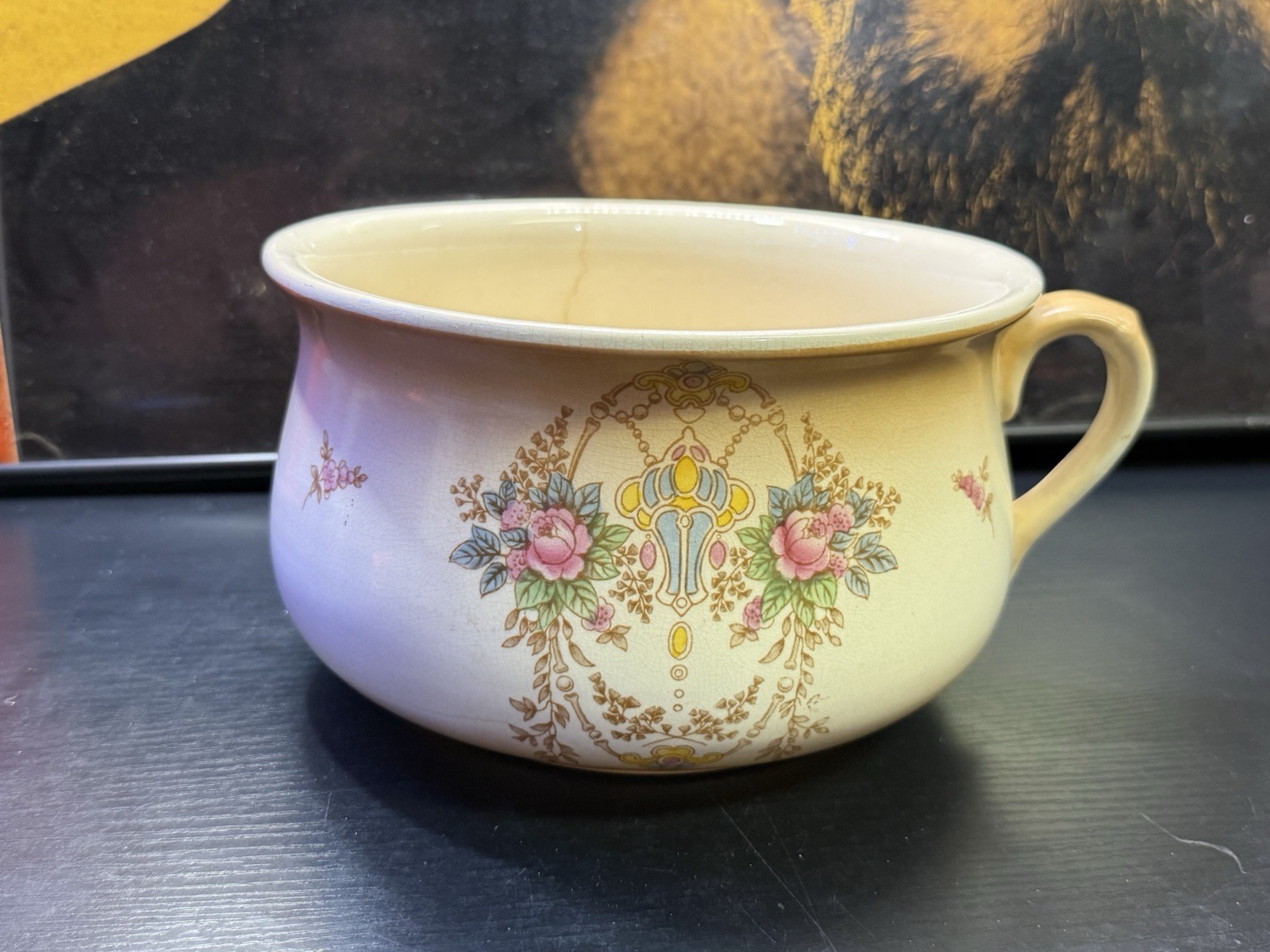 Antique 1920s Fieldings Devon Ware Chamber Pot Floral Stoke on Trent England 9”