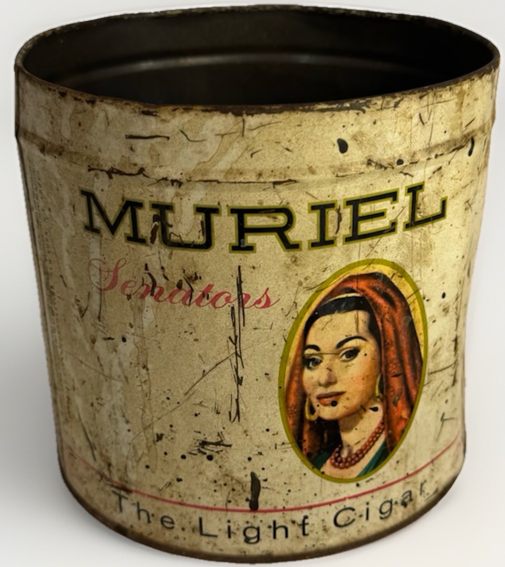 VTG Muriel Senators Cigar Tin Rustic Patina Industrial Farm Garage Decor No Lid