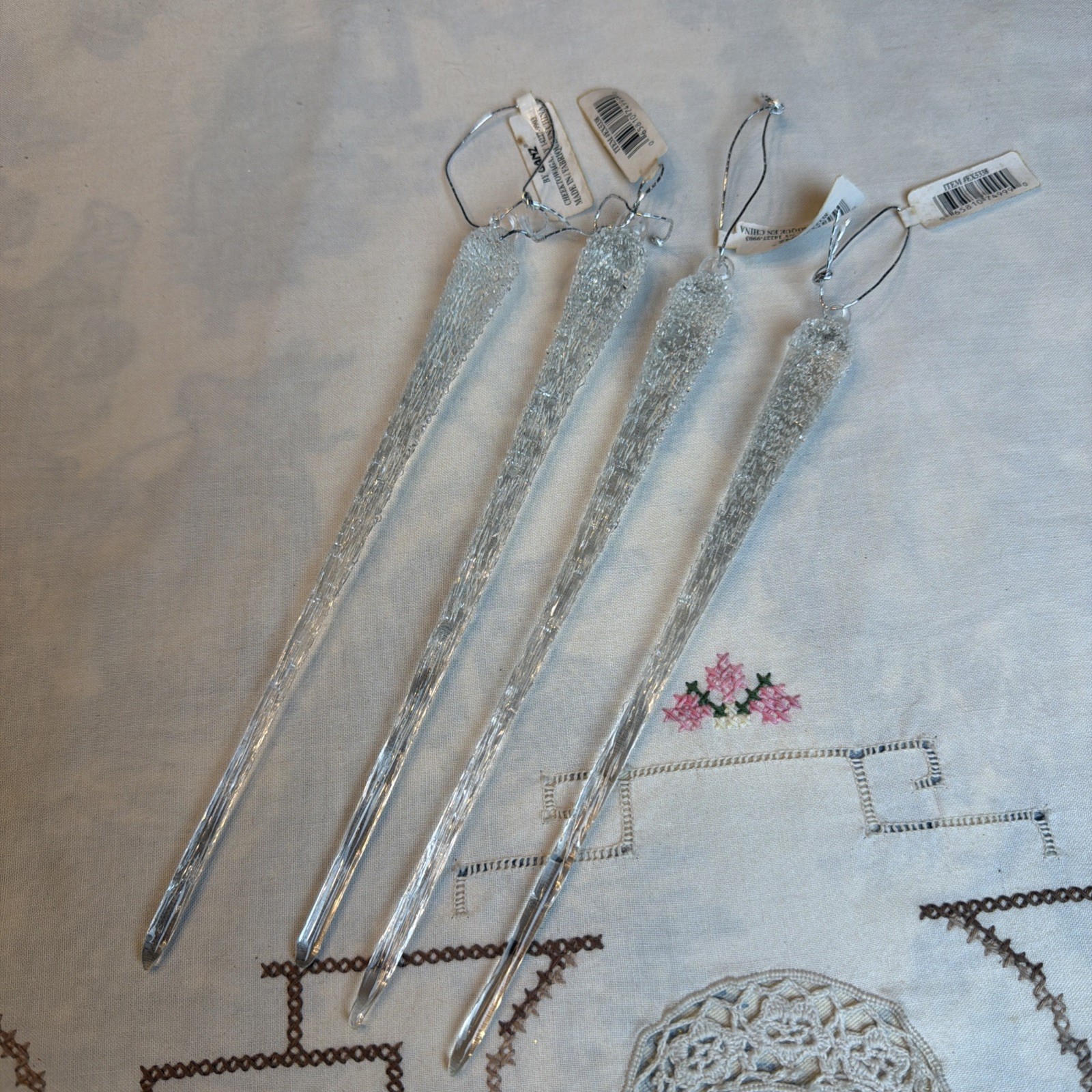 VTG Ganz Frosted Glass Icicle Ornaments Lot Of 4 NOS