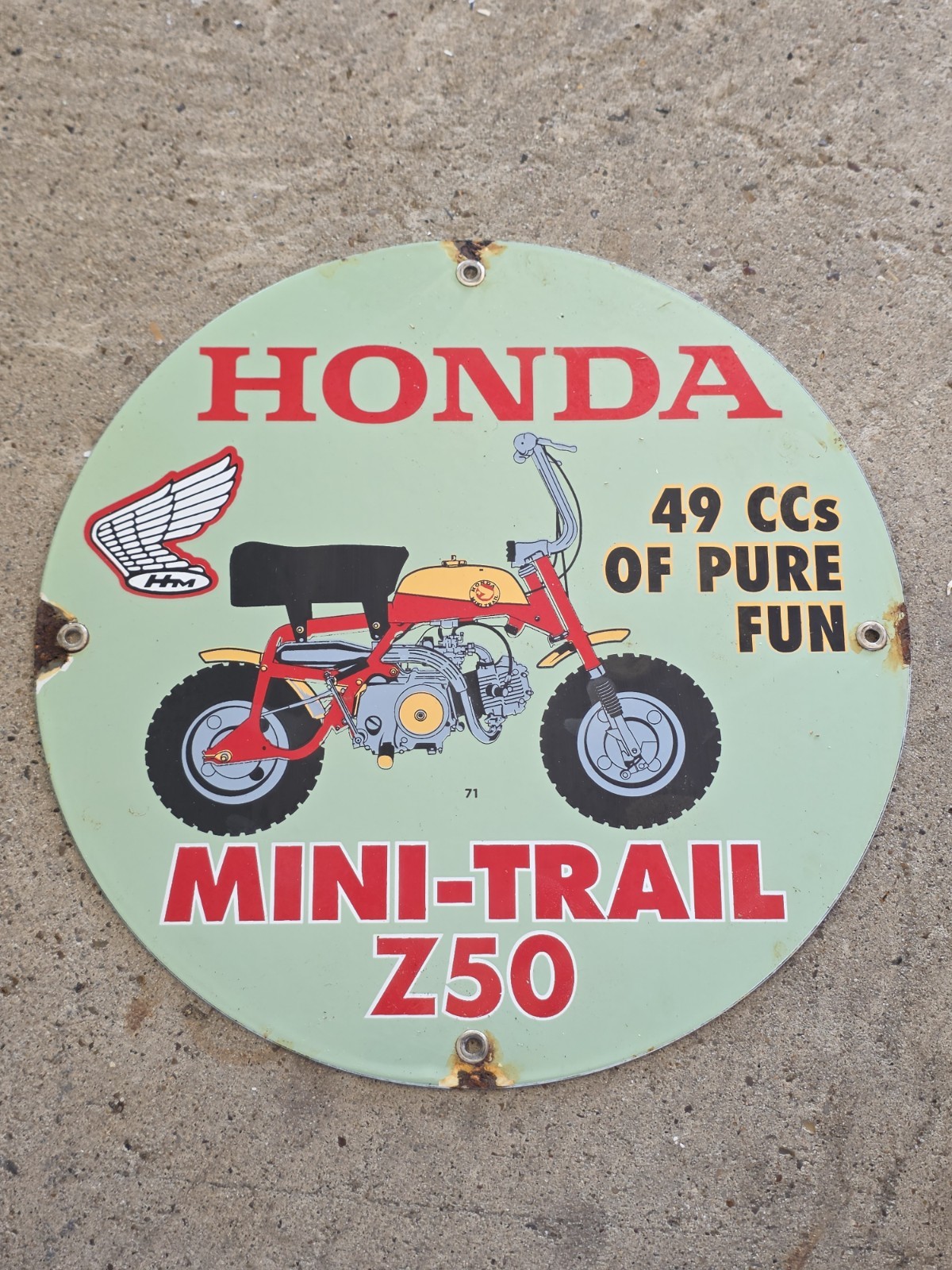 VINTAGE ORIGINAL HONDA MINI TRAIL Z50 PORCELAIN SIGN 12