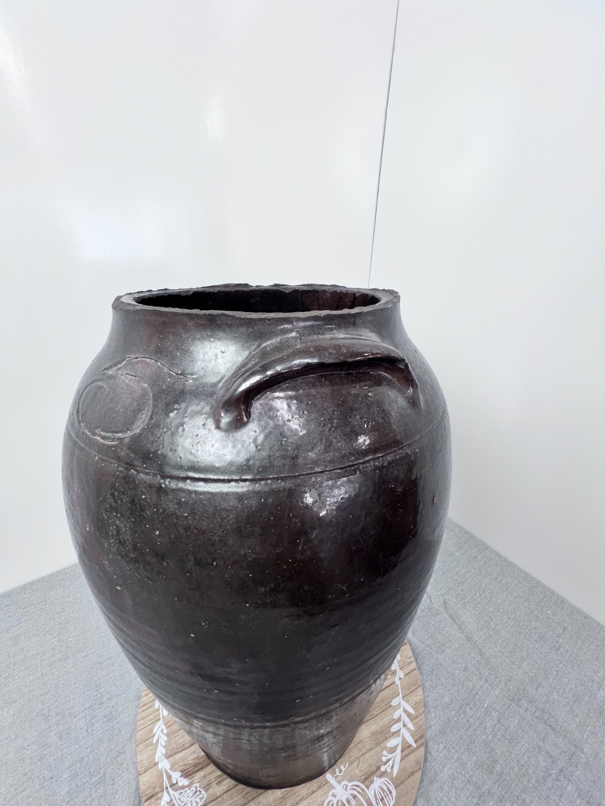 Vintage Large Brown Glazed Ceramic 5 Gal Crock Urn 17.5\