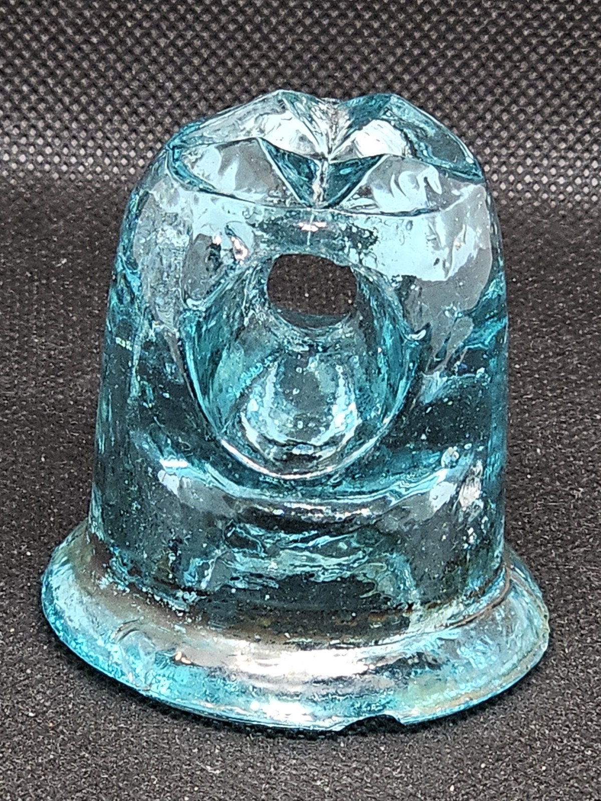 Antique Aqua Blue Glass Lightning Rod Insulator Cross Top Horizontal Hole LRI