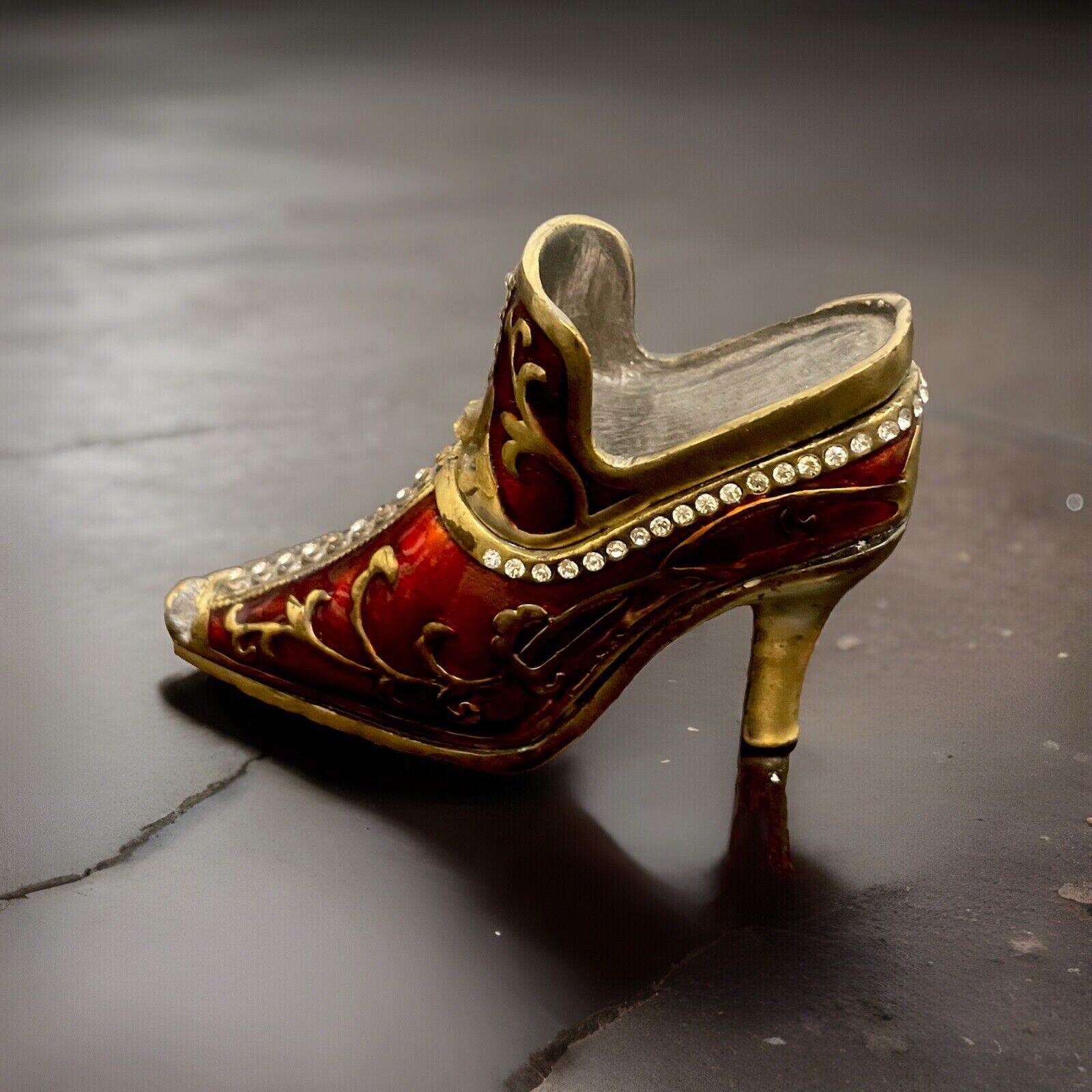 Vintage Miniature Burgundy And Gold Collectible Boot