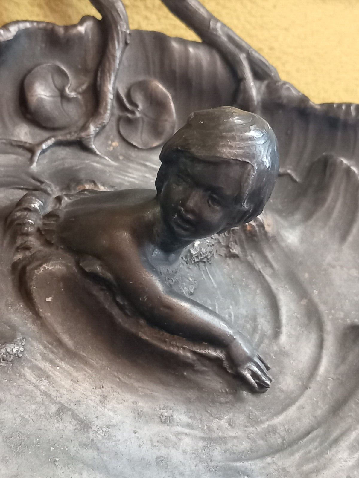 Antique WMF (Kohler&Co) Art Nouveau Child Swimming & Lizard silver pl. Tray Bowl
