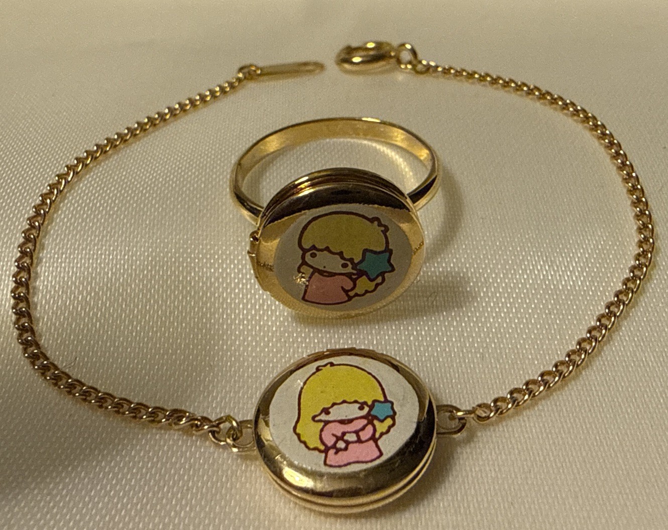 Sanrio Vintage ‘70s Little Twin Stars Locket Ring & Bracelet Lala Retro Japan