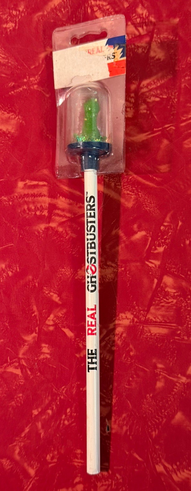 VINTAGE 1980s THE REAL GHOSTBUSTERS PENCIL w/ SLIMER SNOW GLOBE TOPPER NOS