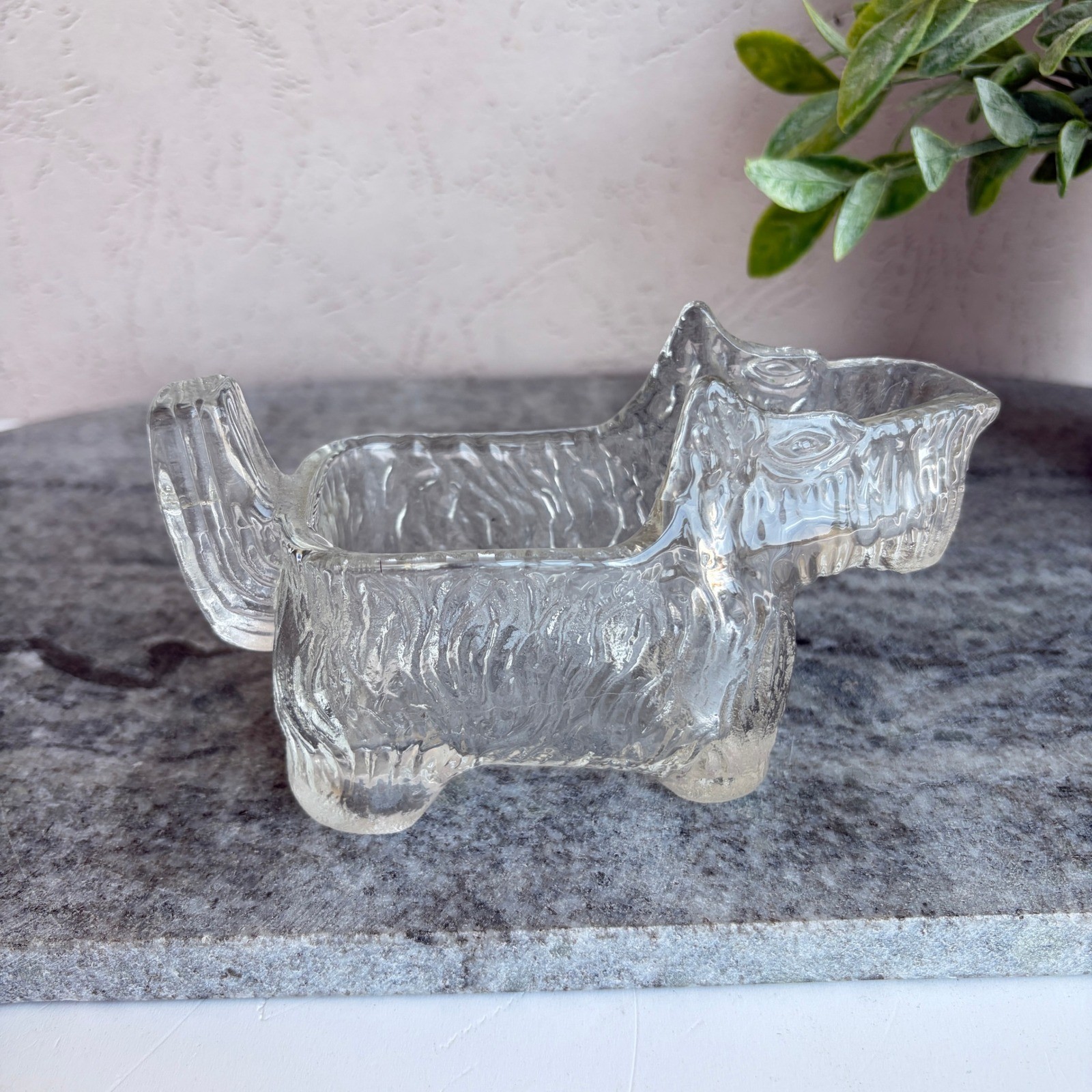 Vintage Clear Pressed Glass Scottie Dog Scottish Terrier Trinket Bowl