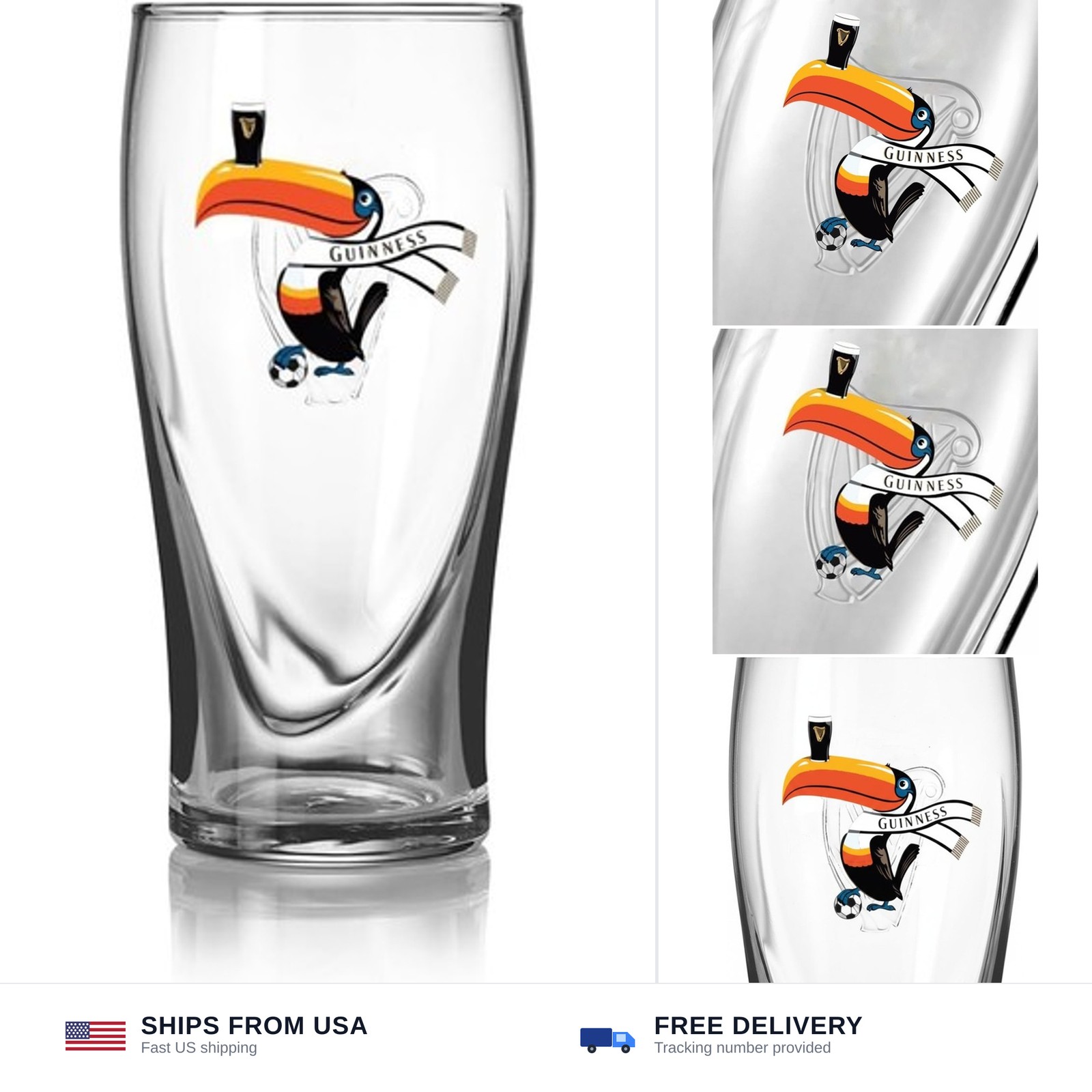 Guinness Gravity Pint Glass 20oz, 2026 Soccer Toucan Design, Special Edition ...