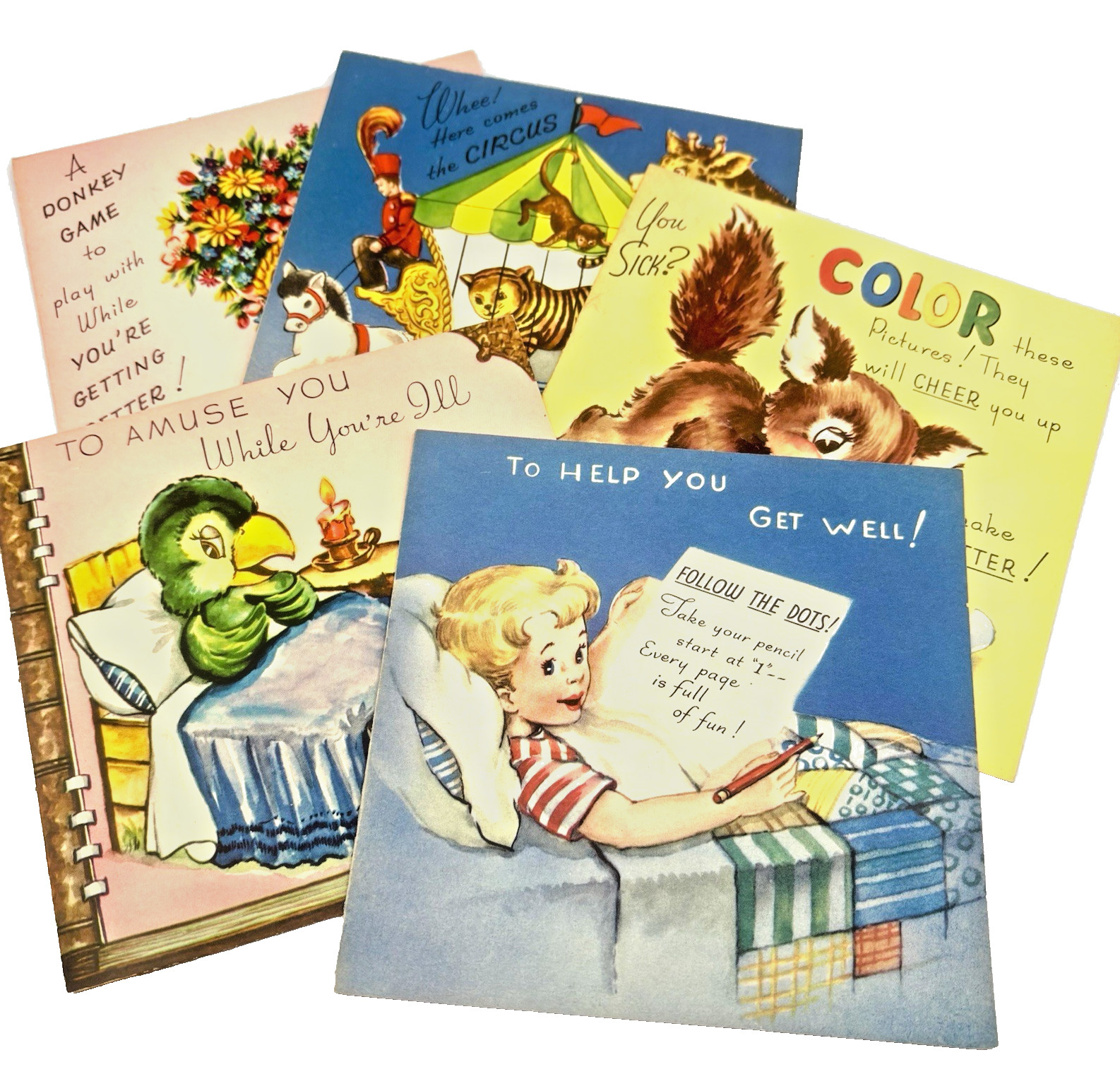VINTAGE c1950s GET WELL GREETING CARDS (PK OF 5) UNUSED