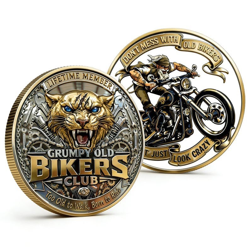 Grumpy Old Bikers Coin, Lifetime Member Challenge Token