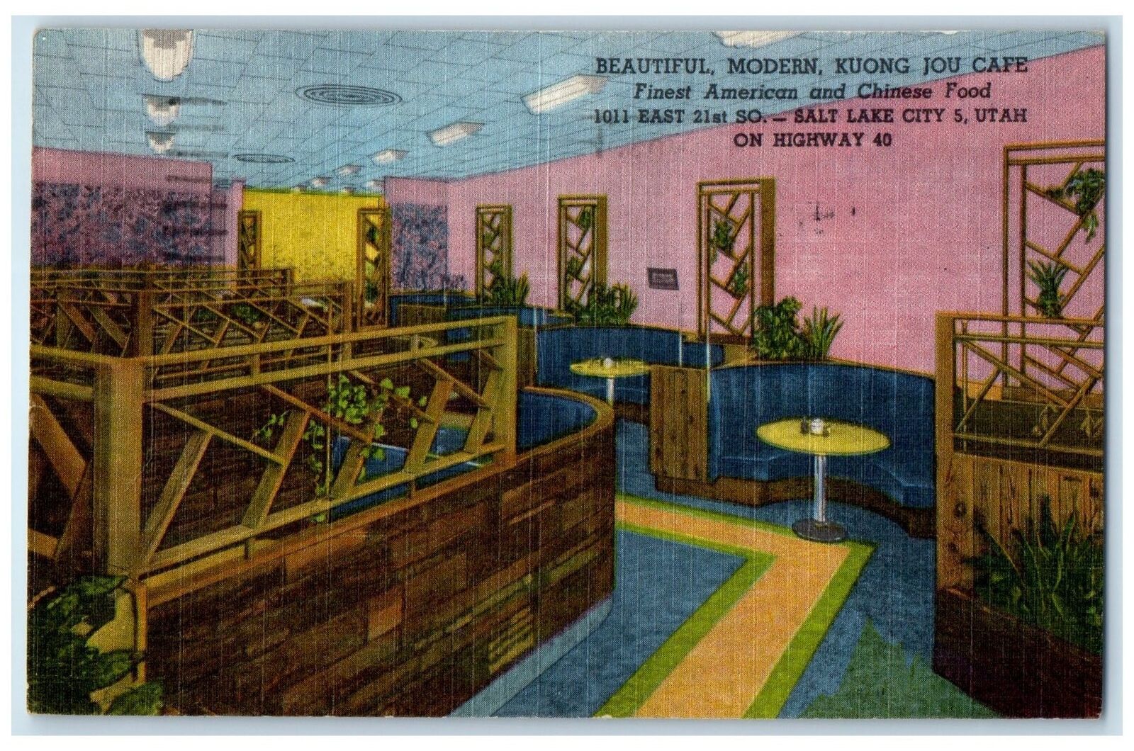 1960 Modern Kuong Jou Cafe American Chinese Food Salt Lake City Utah UT Postcard