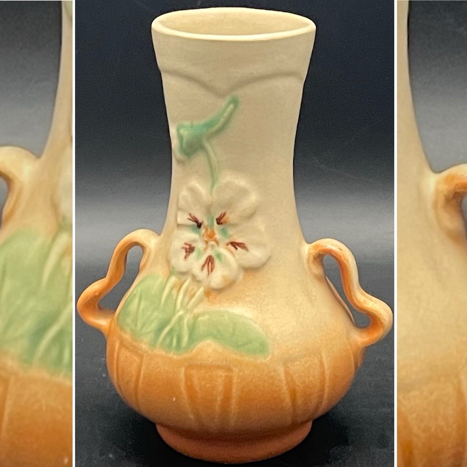 Weller Art Pottery Panella Cream Orange Ombre Amphora Vase c1930s USA 6.5
