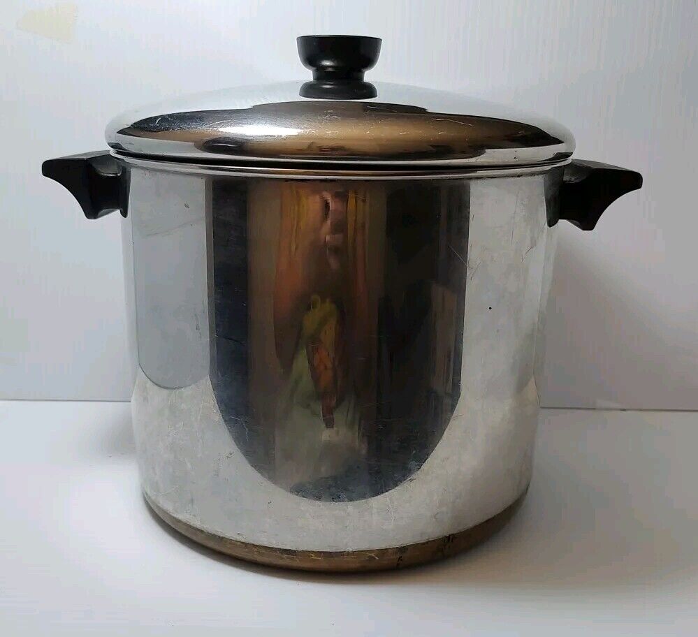 Vintage Revere Ware 93e 8qt Stock Pot Copper Bottom w/Lid 1801 Made In USA