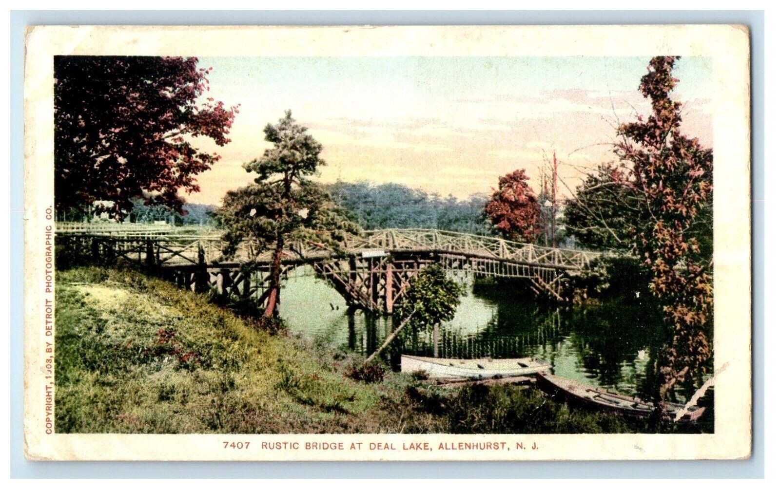 c1905 Rustic Bridge At Deal Lake Allenhurst New Jersey NJ Antique Postcard