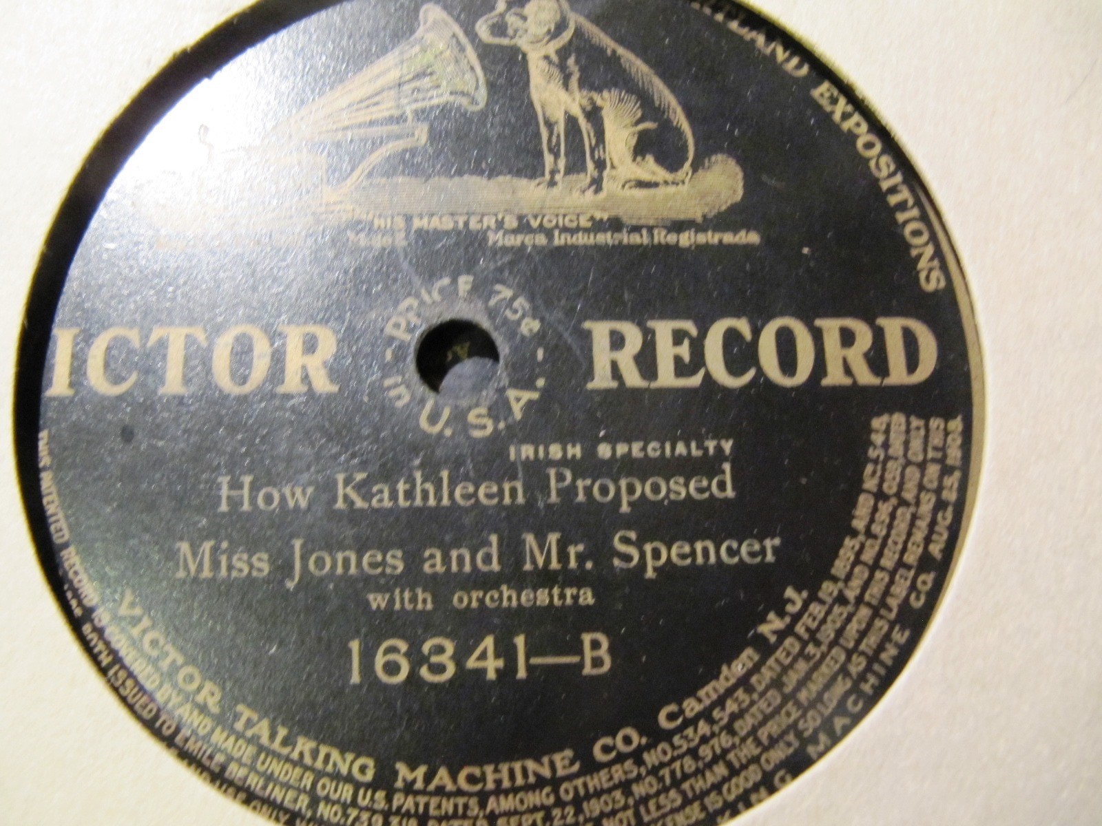 1909 ADA JONES SPENCER IRISH How Kathleen Proposed PEERLESS Quartet VICTOR 16341