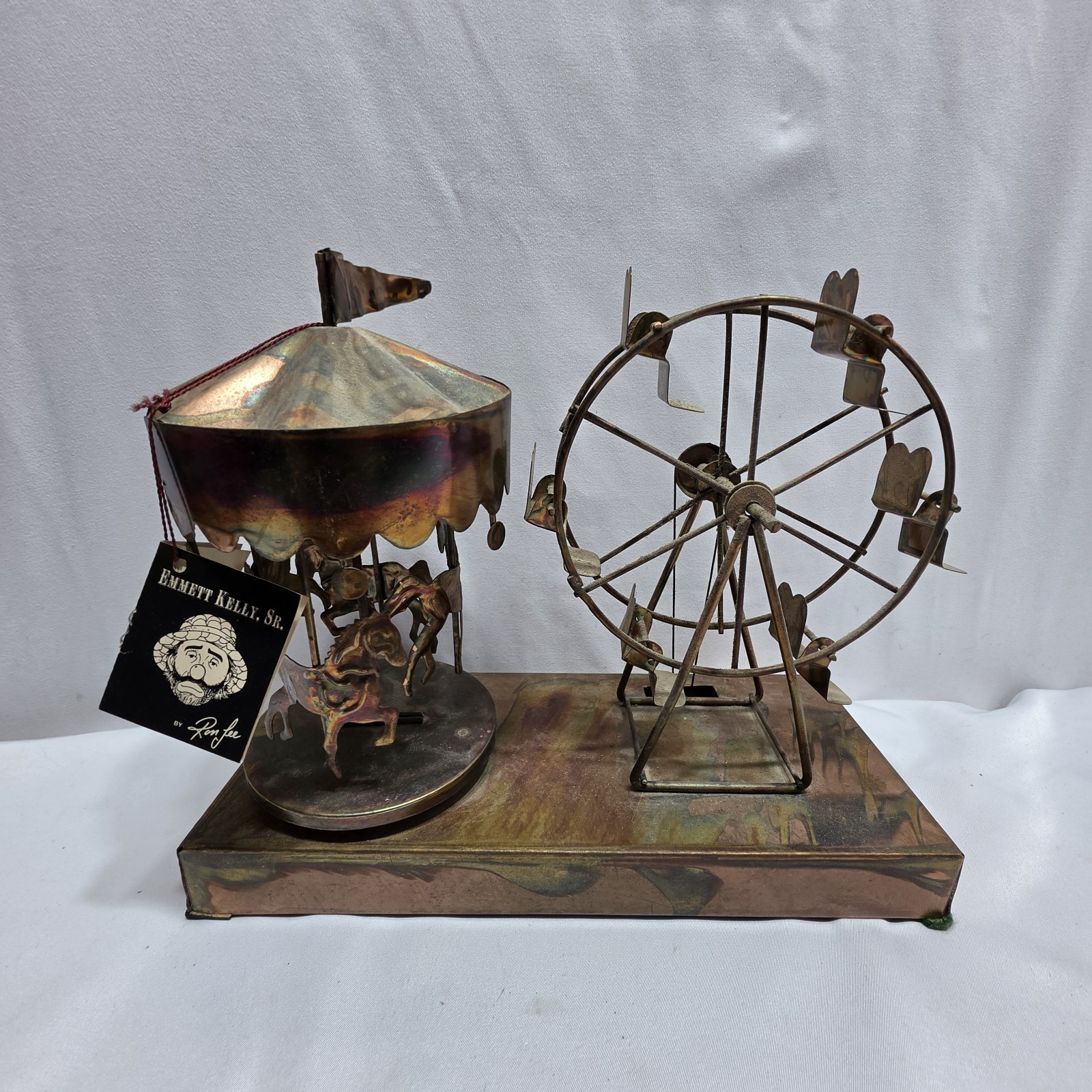 Vintage Musical Carousel Ferris Wheel Copper Metal Patina Happy Days NWT Works