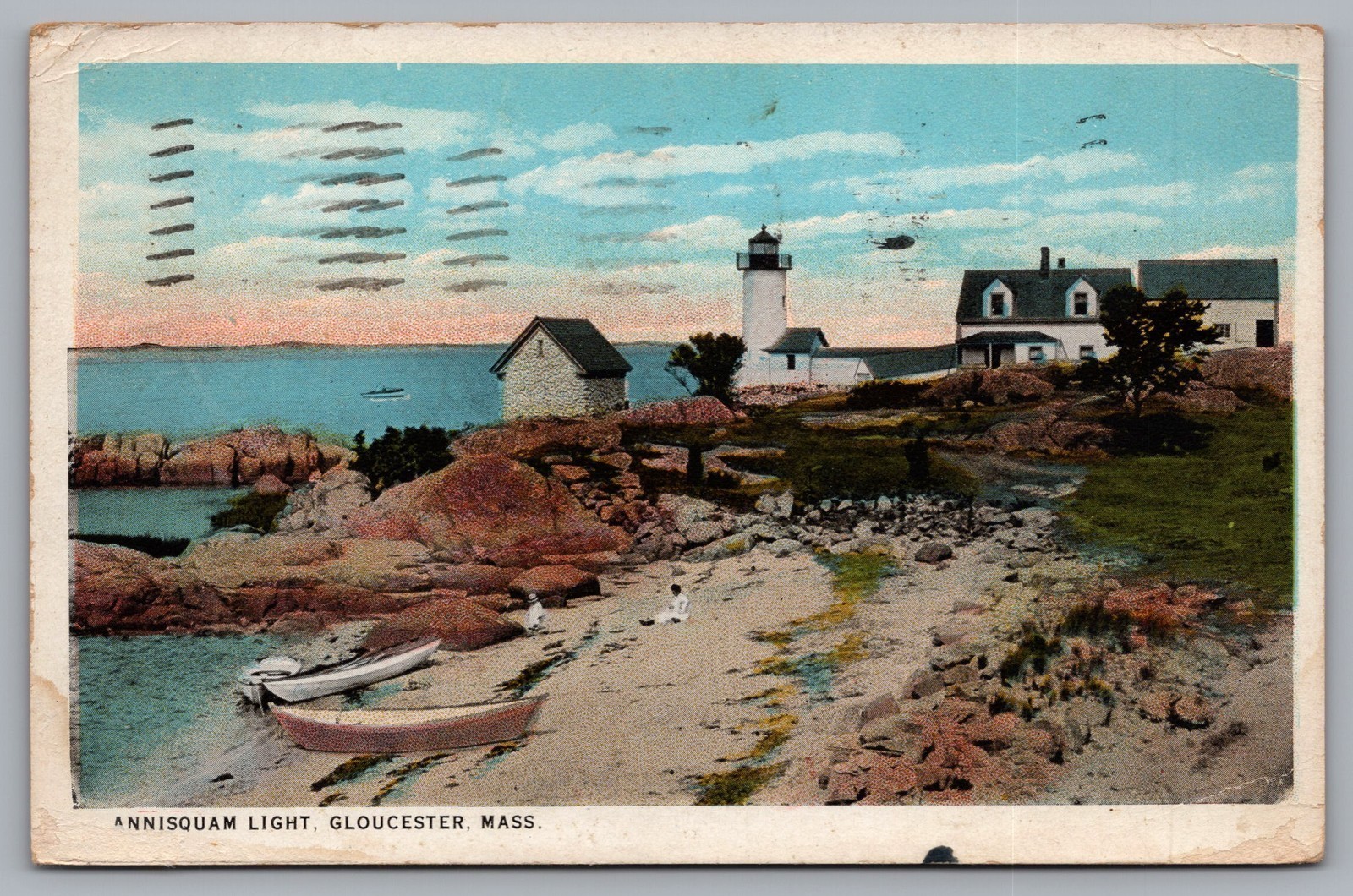 Annisquam Light Lighthouse Coastal Landscape Gloucester MA 1937 Postcard TS-200