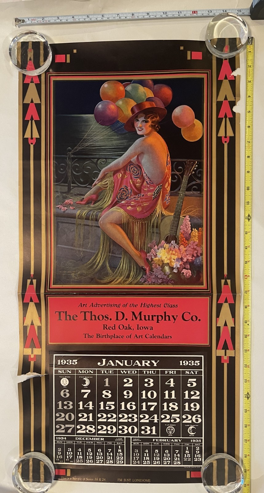 Vintage 1935 Art Deco Pinup Girl Calendar by Gene Pressler - 30
