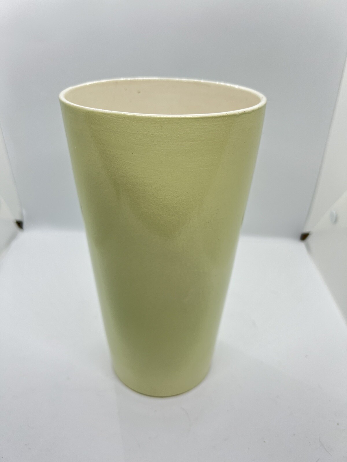 Vintage Mid Century Vase by Hull Pottery Glazed Green Ceramic 9”  L60. USA