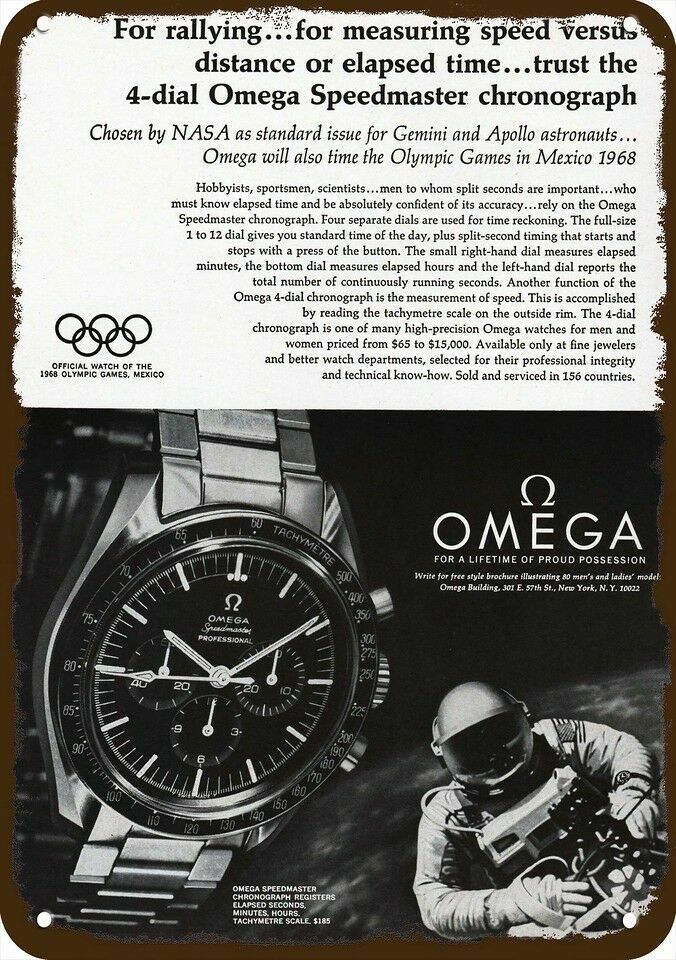 1968 OMEGA Speedmaster Gemini & Apollo Astronaut DECORATIVE REPLICA METAL SIGN 1968 OMEGA Speedmaster Gemini & Apollo Astronaut DECORATIVE REPLICA METAL SIGN